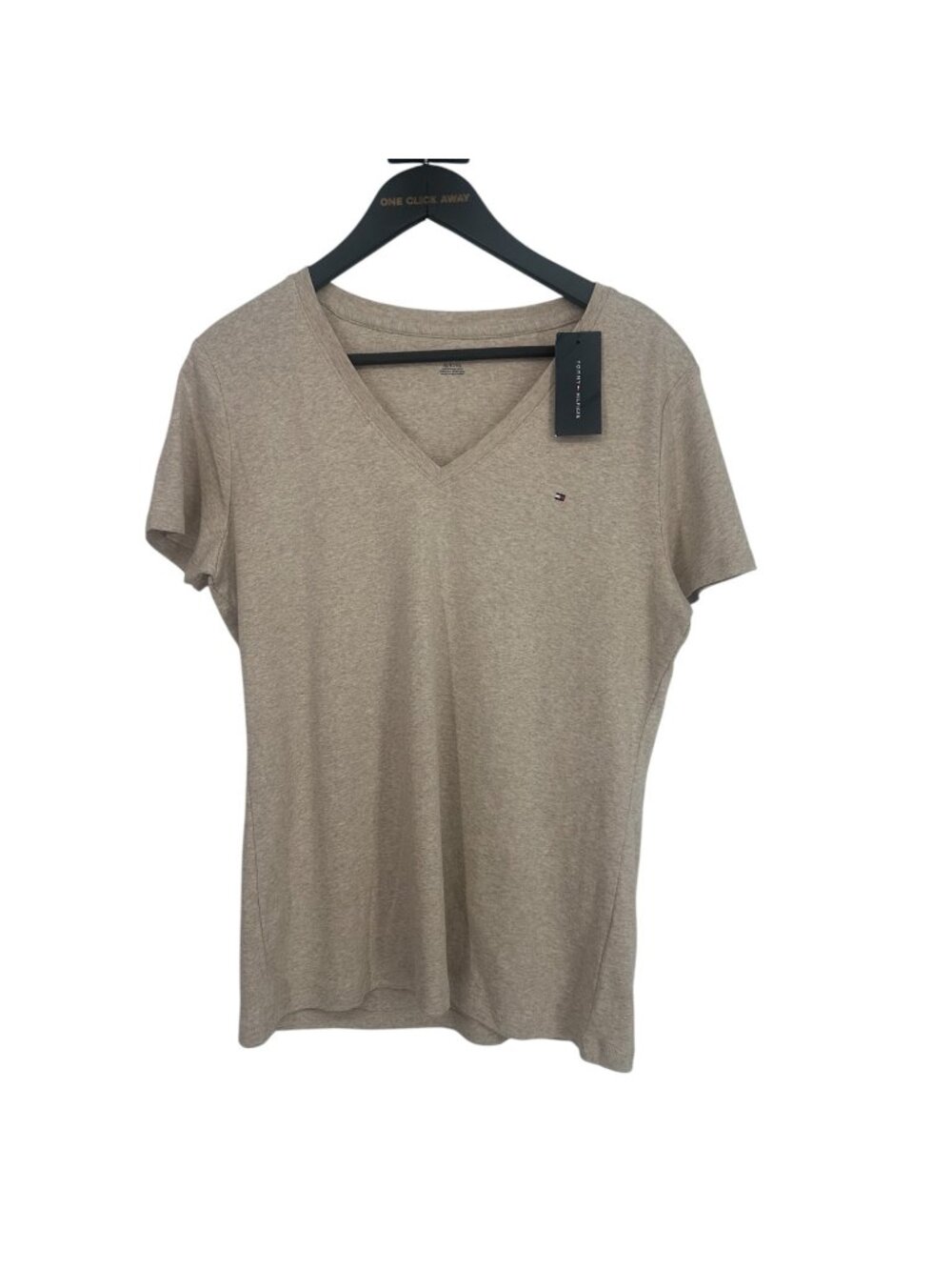 Tommy Hilfiger Shirt Women's XL Taupe Cotton V Neck Heathered Tee Classic Preppy